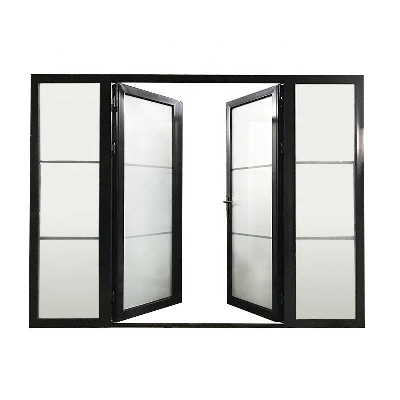 Black powder coated Color frosted tempered glass insert Thermal Break Aluminum hinged French door aluminum profile door by Doorwin - Doorwin Group Windows & Doors