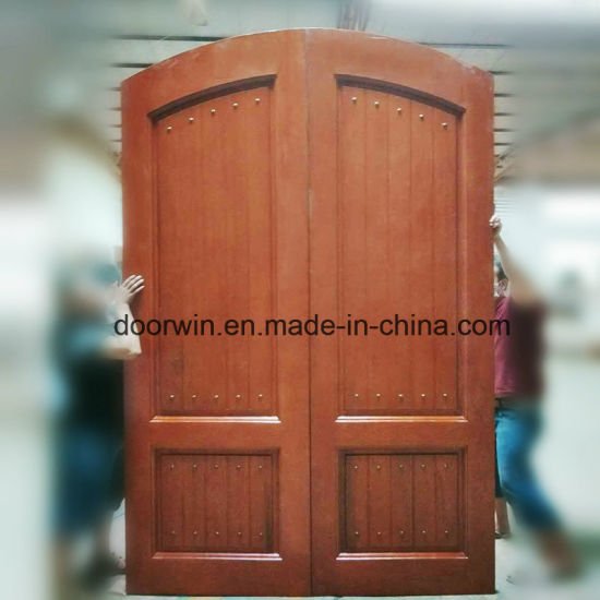 Red Oak Wood Door with Copper Nail - China Arch Main Door Design, Arched French Doors Interior - Doorwin Group Windows & Doors