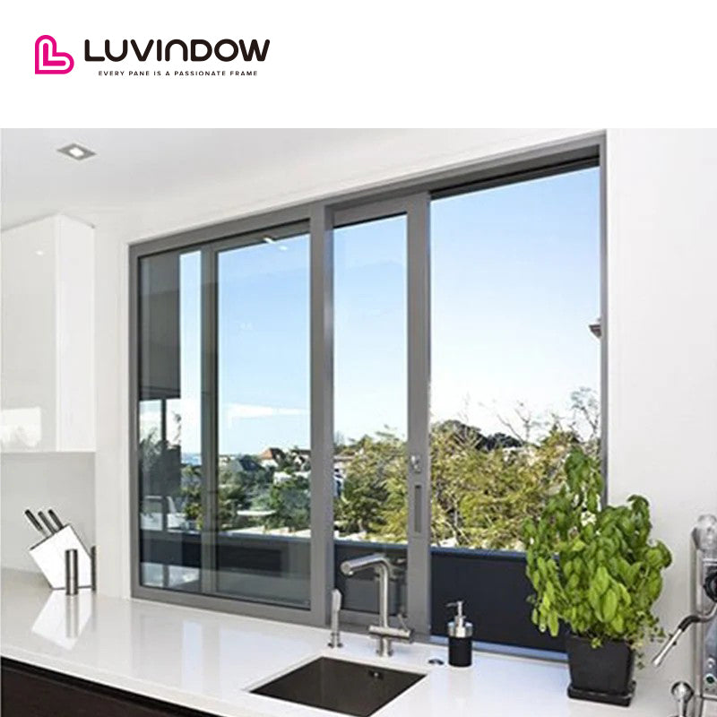 USA San Jose hot sale LUVINDOW wood aluminum frame balcony commercial automatic sliding glass doors by LUVINDOW