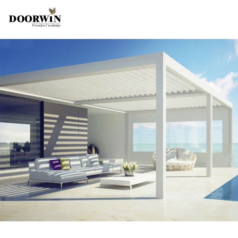 2021 Custom aluminum louvers for rooftop percolas for outdoor terraces with villa LED aluminum percolas - Doorwin Group Windows & Doors