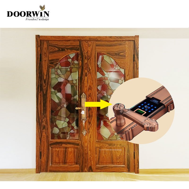 2022 Hot sell teak wood Smart fingerprint doors exterior front doors knotty alder pine larch french wood door entry by Doorwin - Doorwin Group Windows & Doors