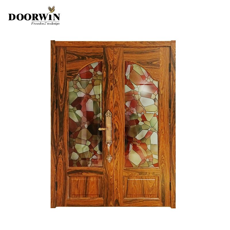 2022 Hot sell teak wood Smart fingerprint doors exterior front doors knotty alder pine larch french wood door entry by Doorwin - Doorwin Group Windows & Doors