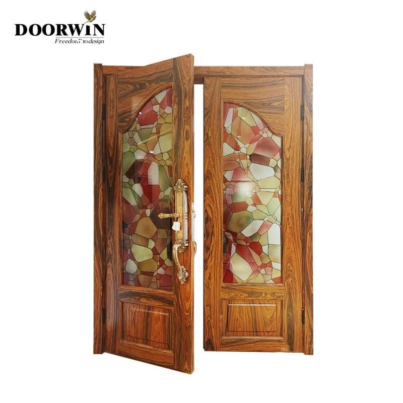 2022 Hot sell teak wood Smart fingerprint doors exterior front doors knotty alder pine larch french wood door entry by Doorwin - Doorwin Group Windows & Doors