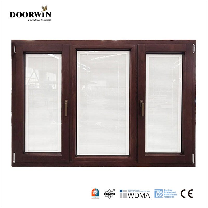 2022 USA hot sale 30% discount promotion for wholesaler Houston soundproof built-in shutter 3 sash red oak wooden casement windows - Doorwin Group Windows & Doors