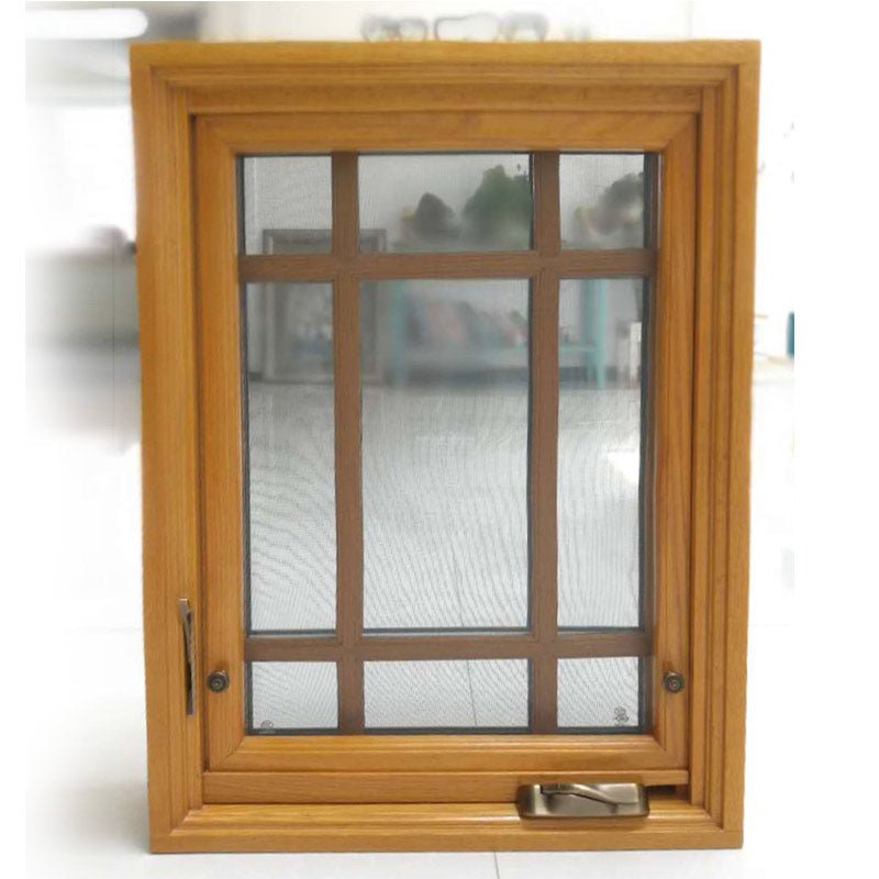 American Casement Window Foldable crank handle aluminum clad solid oak wood window with grill design - Doorwin Group Windows & Doors