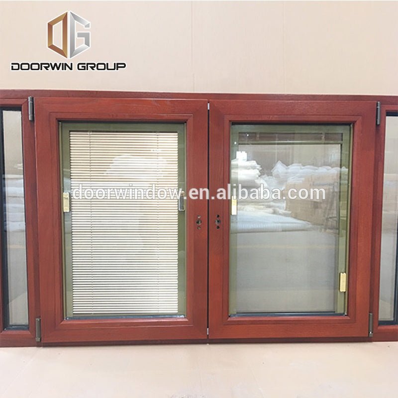 American oak wood clad aluminum france windows tilt turn window with built in shutter by Doorwin - Doorwin Group Windows & Doors