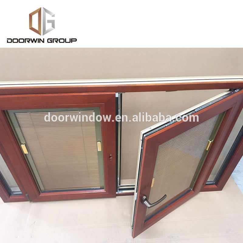 American oak wood clad aluminum france windows tilt turn window with built in shutter by Doorwin - Doorwin Group Windows & Doors