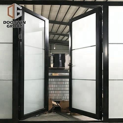 Black powder coated Color frosted tempered glass insert Thermal Break Aluminum hinged French door aluminum profile door by Doorwin - Doorwin Group Windows & Doors
