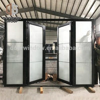Black powder coated Color frosted tempered glass insert Thermal Break Aluminum hinged French door aluminum profile door by Doorwin - Doorwin Group Windows & Doors