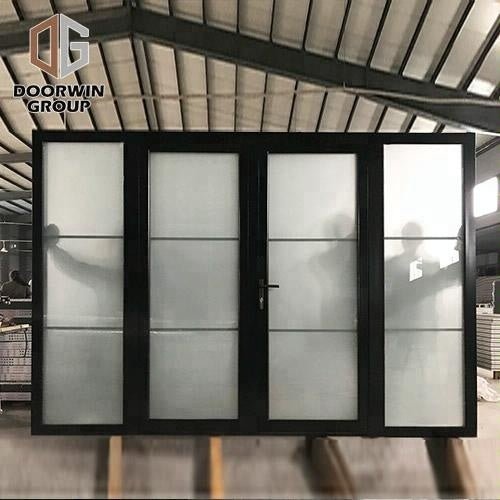 Black powder coated Color frosted tempered glass insert Thermal Break Aluminum hinged French door aluminum profile door by Doorwin - Doorwin Group Windows & Doors