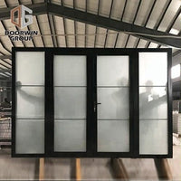 Black powder coated Color frosted tempered glass insert Thermal Break Aluminum hinged French door aluminum profile door by Doorwin - Doorwin Group Windows & Doors