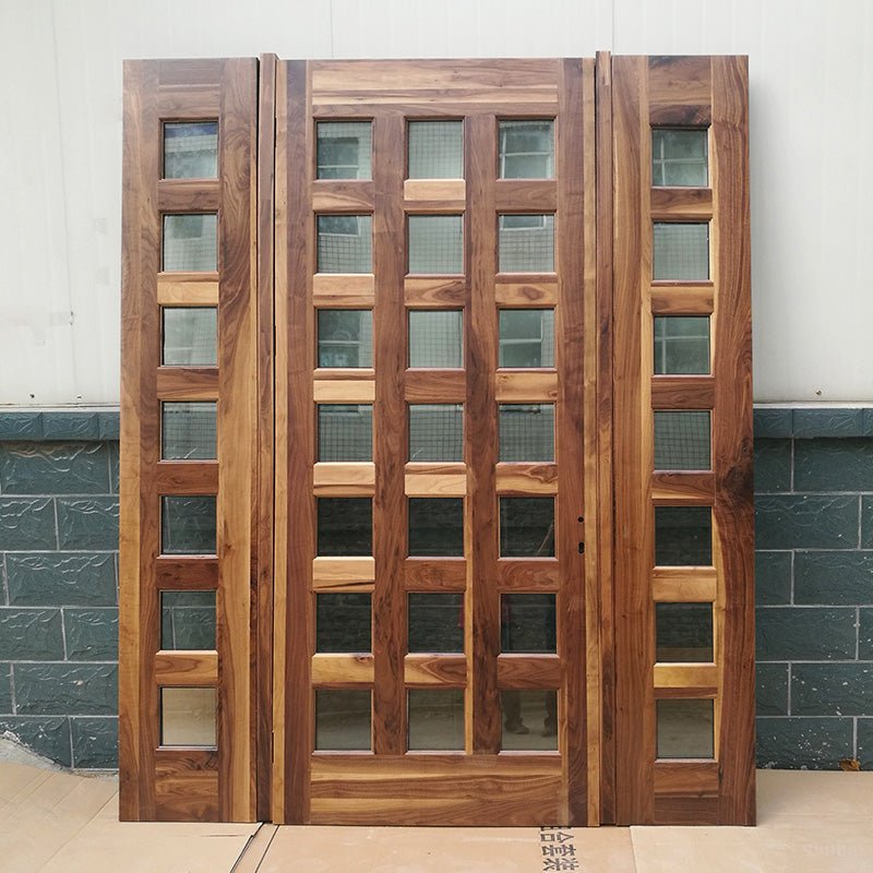 Black walnut solid wood main door designs with CE certificate glass and sidelightby Doorwin - Doorwin Group Windows & Doors