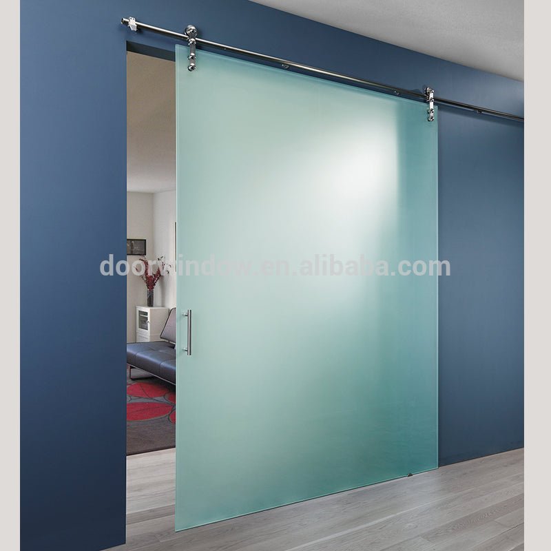 Blue fiberglass interior bathroom door waterproof sliding glass door with top track by Doorwin - Doorwin Group Windows & Doors