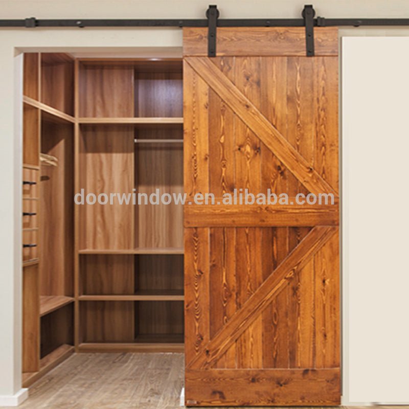 Brown color home doors wood interior doors with K type oak plank panel barn door by Doorwin - Doorwin Group Windows & Doors