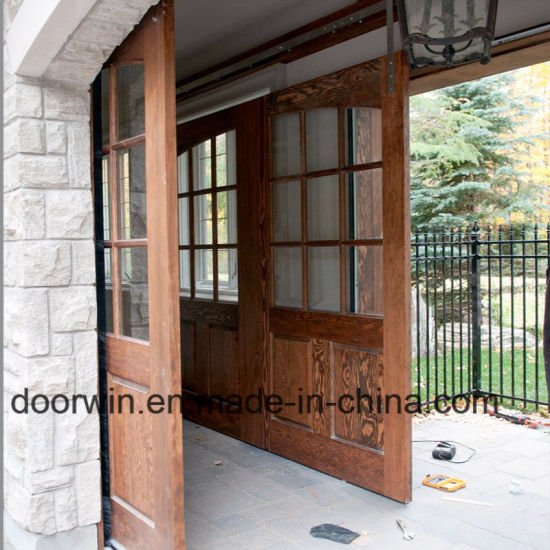 Brown Color Sliding Main Entrance Doors Design Arched Top Glass Door with Double Barn Door Hardware - China Main Gate Designs, Hotel Sliding Barn Door - Doorwin Group Windows & Doors