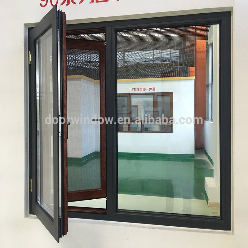 Brown color thermal break aluminum out-swing windows with mosquito nets by Doorwin - Doorwin Group Windows & Doors