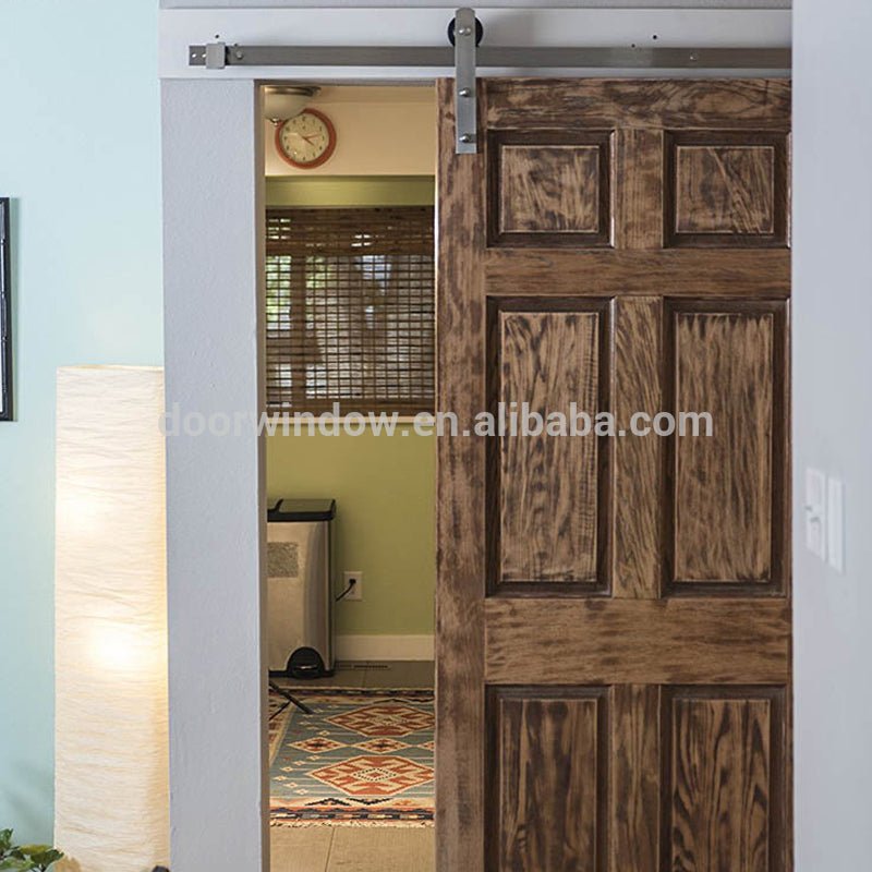 Fancy interior doors red oak wooden barn sliding door with stainless steel hardware by Doorwin - Doorwin Group Windows & Doors