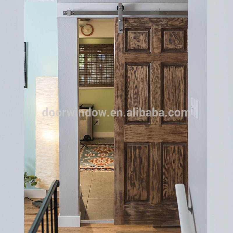 Fancy interior doors red oak wooden barn sliding door with stainless steel hardware by Doorwin - Doorwin Group Windows & Doors