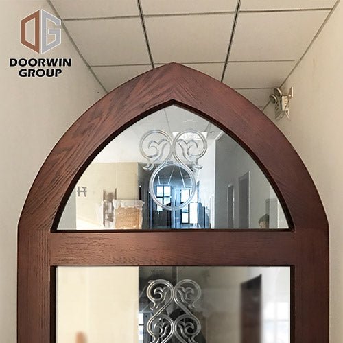 Fantastic Arched Oak Wood Entry Door With Carved Glass - Doorwin Group Windows & Doors