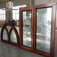 Fantastic arched oak wood window frame fixed transom and bottom rectangle window with carved glass - Doorwin Group Windows & Doors