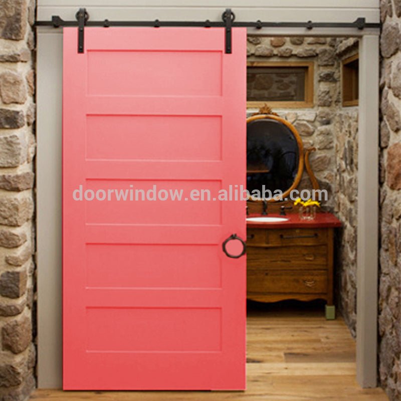 Fashion Design pink paint color pine larch cherry wood High Quality Wooden Fairy sliding barn Door by Doorwin - Doorwin Group Windows & Doors