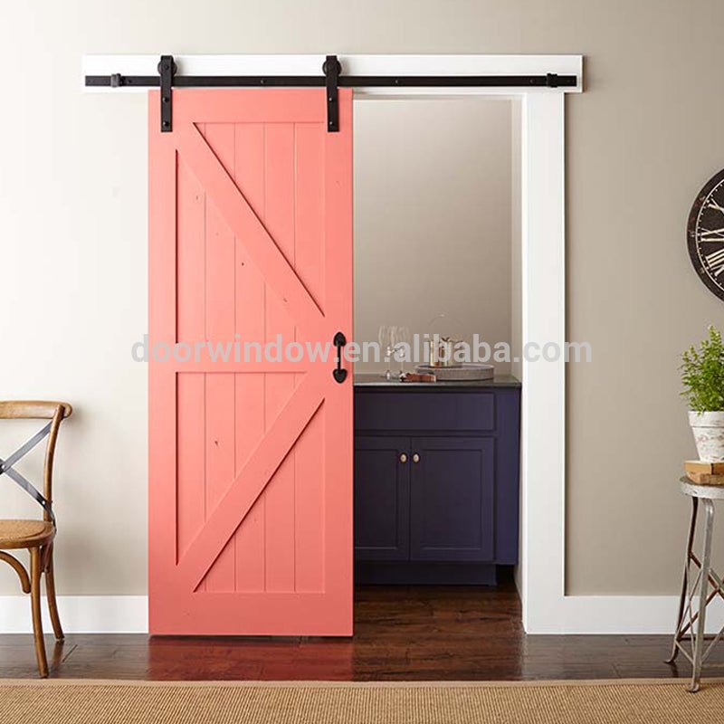 Fashion Design pink paint color pine larch cherry wood High Quality Wooden Fairy sliding barn Door by Doorwin - Doorwin Group Windows & Doors