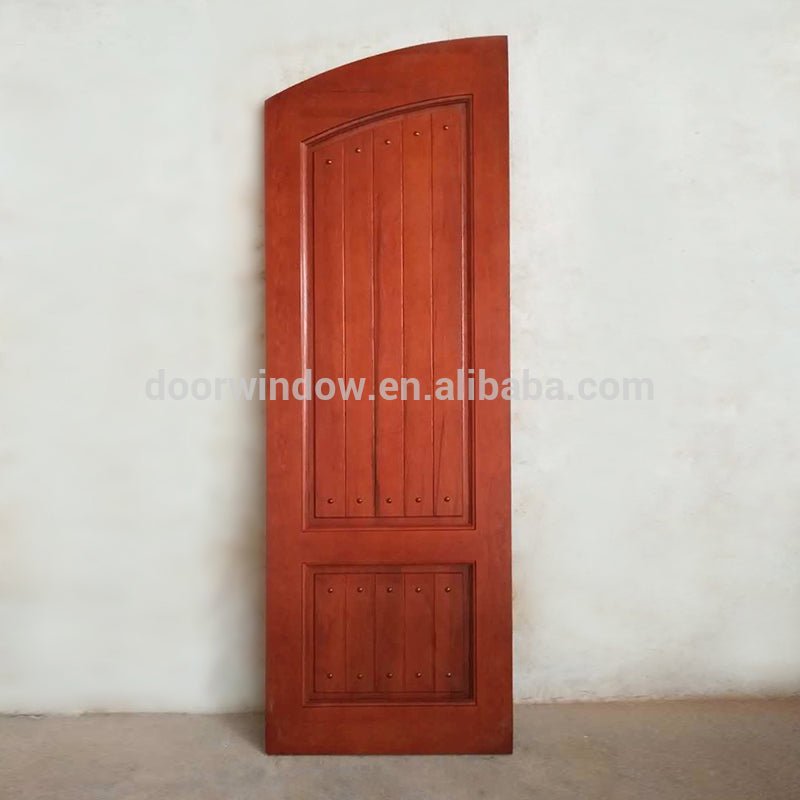 Finished product house front main double door design made of red oak wood flat solid wood doors by Doorwin - Doorwin Group Windows & Doors