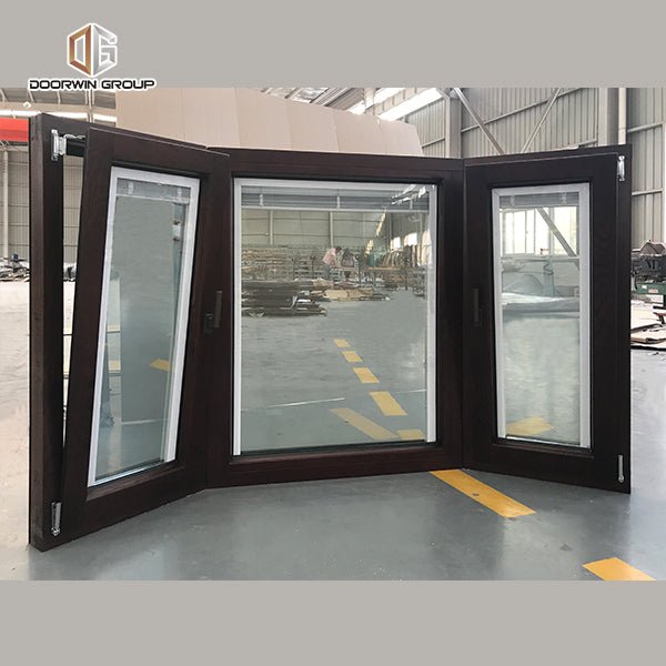 Los Angles custom design OAK wooden aluminum 10 foot 3 panel bay window with internal blinds inside - Doorwin Group Windows & Doors