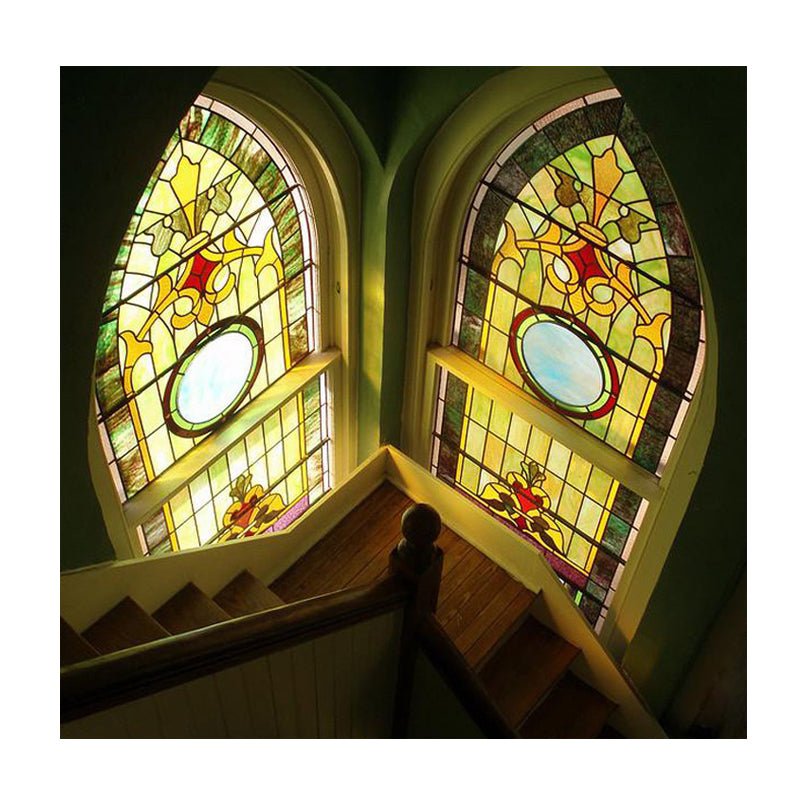 Mission style stained glass windows miniature churchby Doorwin - Doorwin Group Windows & Doors