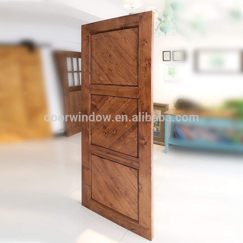 Nature shower sliding wooden barn door plank panel solid pine wood doors by Doorwin - Doorwin Group Windows & Doors