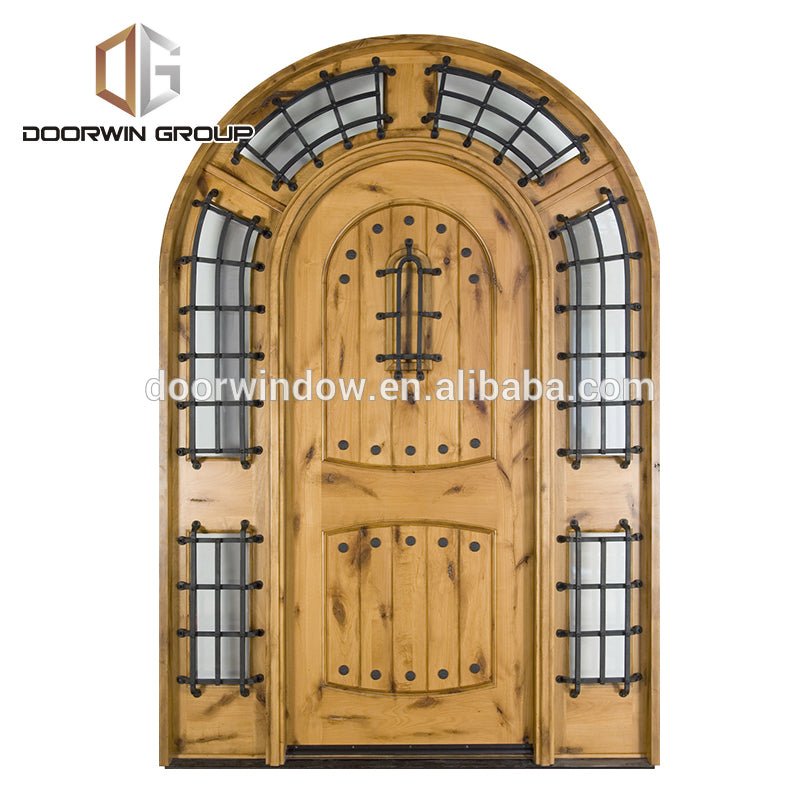 North America popular front french doors round top design with decorative wrought iron clavos by Doorwin - Doorwin Group Windows & Doors