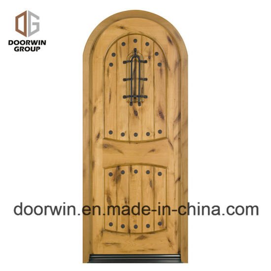 North America Popular Front French Doors Round Top Design with Decorative Wrought Iron Clavos - China Front French Doors, Round Top Design Doors - Doorwin Group Windows & Doors