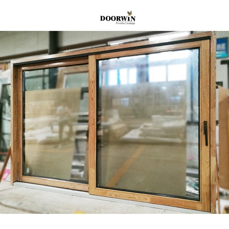 oak wooden 2 panel sliding glass doors with built in blinds - Doorwin Group Windows & Doors