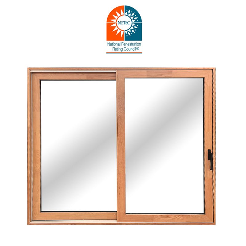 oak wooden 2 panel sliding glass doors with built in blinds - Doorwin Group Windows & Doors