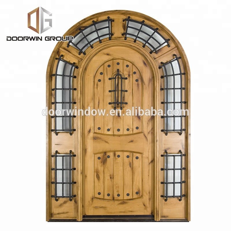 Solid pine wood top glass panels door main gate designs in wood with grilles by Doorwin - Doorwin Group Windows & Doors