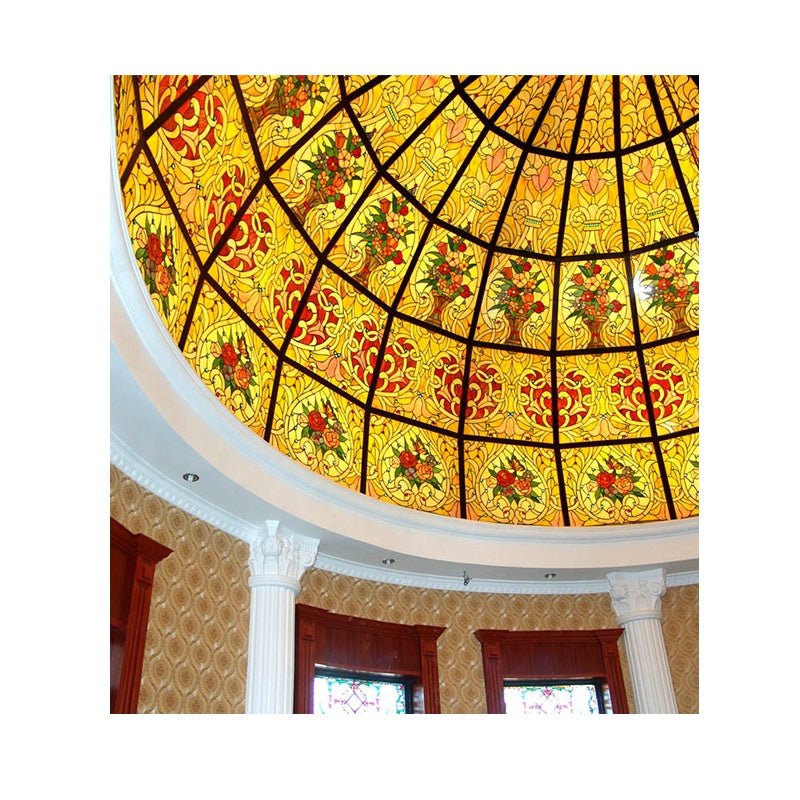 stained glass window panels cheap wholesale price half round window with grille design - Doorwin Group Windows & Doors