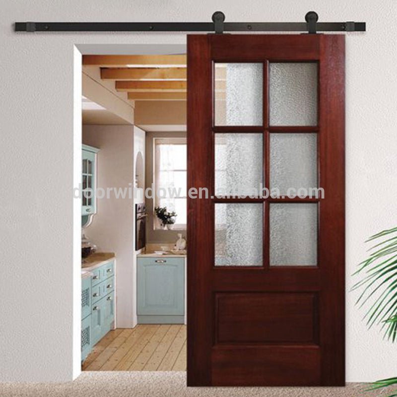 Surface stained oak wood main door designs barn door with fully tempered glass by Doorwin - Doorwin Group Windows & Doors