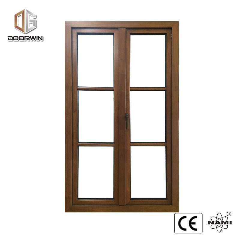Teak wood and aluminum French style casement window with grill design - Doorwin Group Windows & Doors