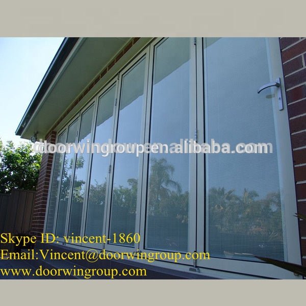 Thermal break aluminum BI-folding double glazing tempered glass doors White patio door with integral blinds shutterby Doorwin - Doorwin Group Windows & Doors