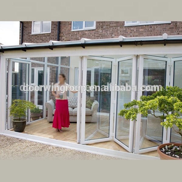 Thermal break aluminum BI-folding double glazing tempered glass doors White patio door with integral blinds shutterby Doorwin - Doorwin Group Windows & Doors
