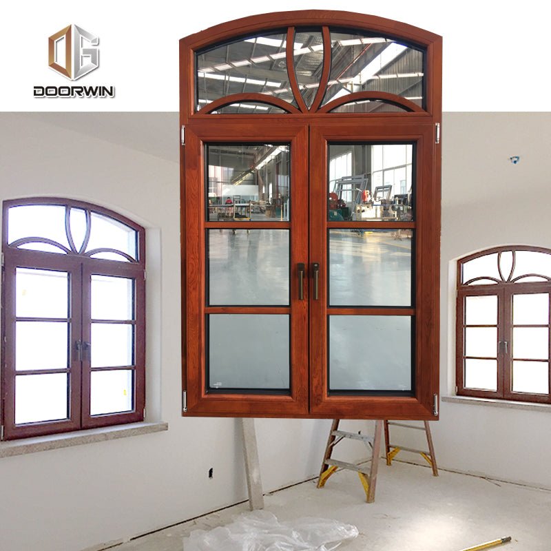 thermal break aluminum french window with red oak wood cladding from inside - Doorwin Group Windows & Doors