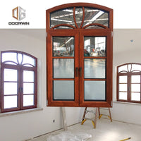 thermal break aluminum french window with red oak wood cladding from inside - Doorwin Group Windows & Doors