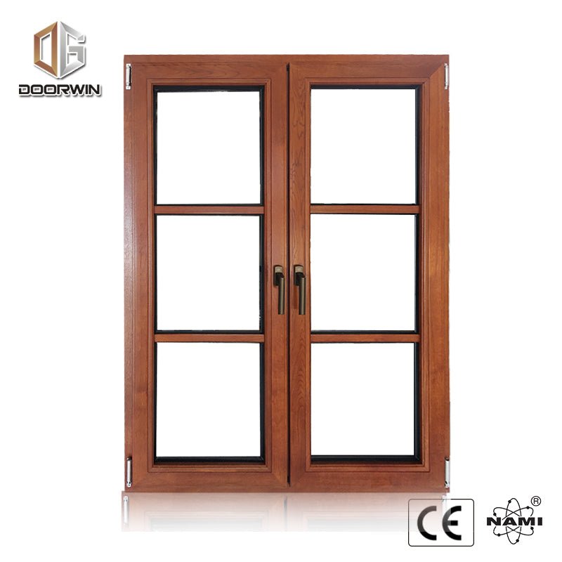 thermal break aluminum french window with red oak wood cladding from inside - Doorwin Group Windows & Doors