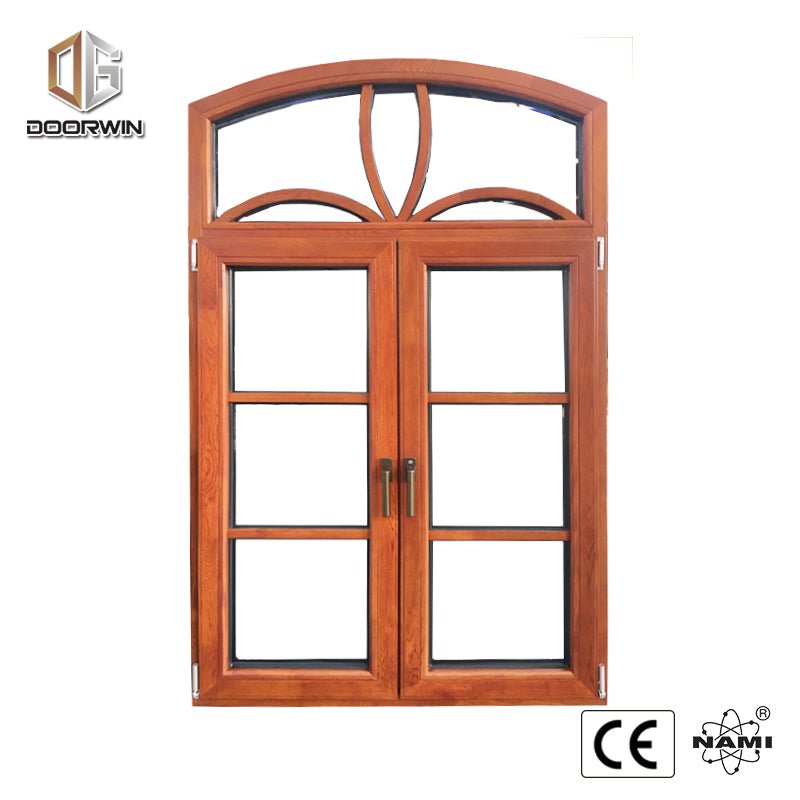 thermal break aluminum french window with red oak wood cladding from inside - Doorwin Group Windows & Doors
