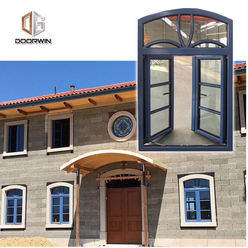thermal break aluminum french window with red oak wood cladding from inside - Doorwin Group Windows & Doors