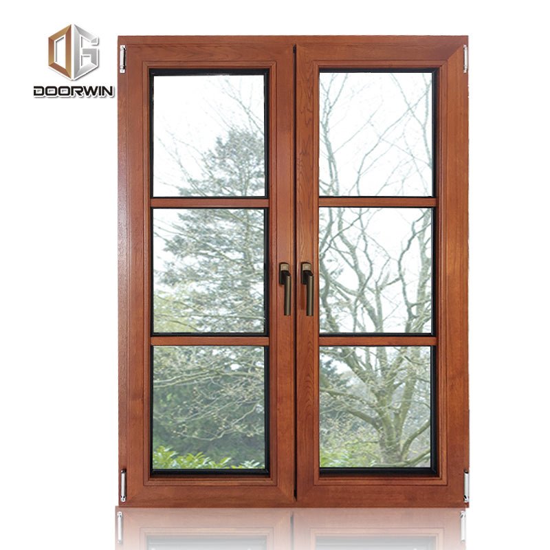 thermal break aluminum french window with red oak wood cladding from inside - Doorwin Group Windows & Doors