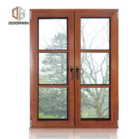 thermal break aluminum french window with red oak wood cladding from inside - Doorwin Group Windows & Doors