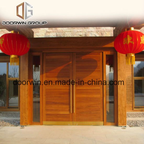 Two Sash Vertical Staved Entry Door of Burma Teak - China Double Swing Door for Commercial, Double Tempered Glass Door - Doorwin Group Windows & Doors