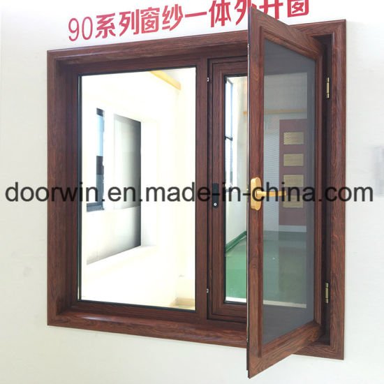 Two Single Glass Thermal Break Alunimum Windows with 3D Wood Grain Color Finishing - China Outswing Window, Wood Grain Color Finishing - Doorwin Group Windows & Doors