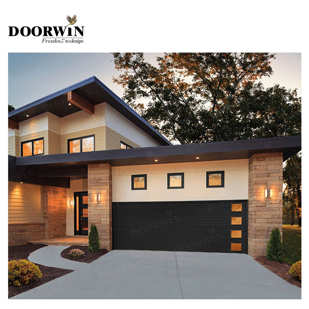 USA Idaho good quality Aluminum alloy frosted glass modern new black combined automatic garage door - Doorwin Group Windows & Doors